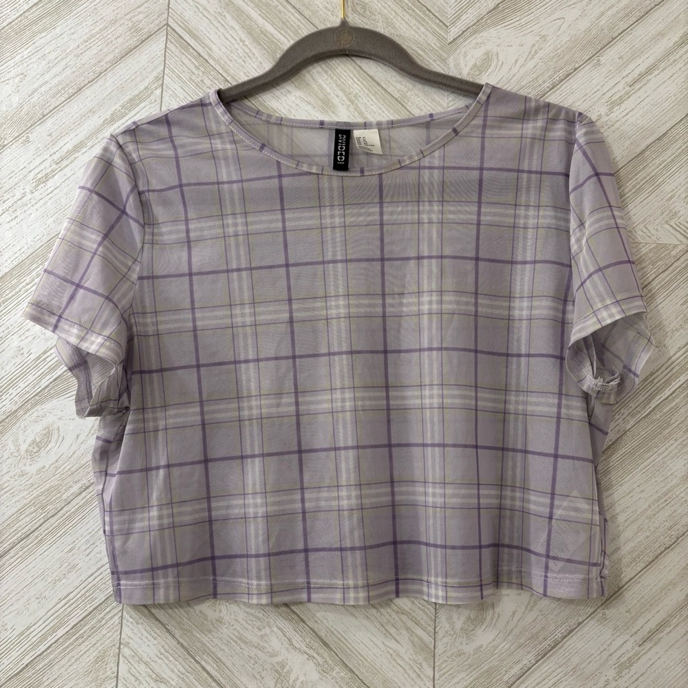 H&M Lavender Sheer Plaid Crop Top